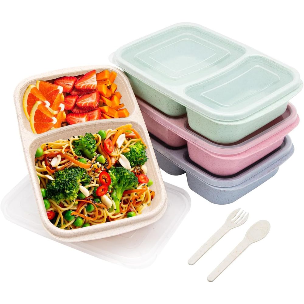 Food Storage Meal Prep - 4er-Pack Bento-Lunchbox, 2-Fach Mahlzeitenbehälter mit Deckeln,