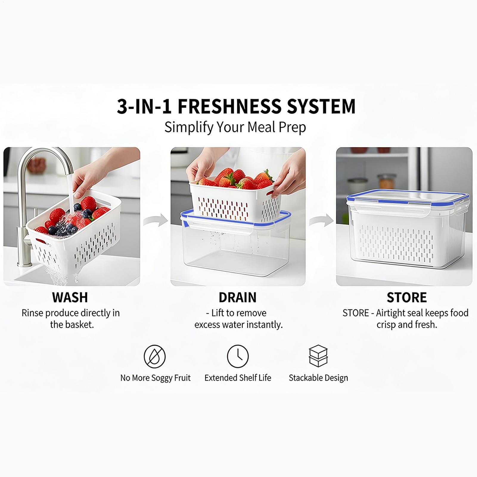 Food Storage Container - 4-in-1-Lebensmittelbehälter, 4-in-1-transparente, auslaufsichere Behälter mit herausnehmbarem
