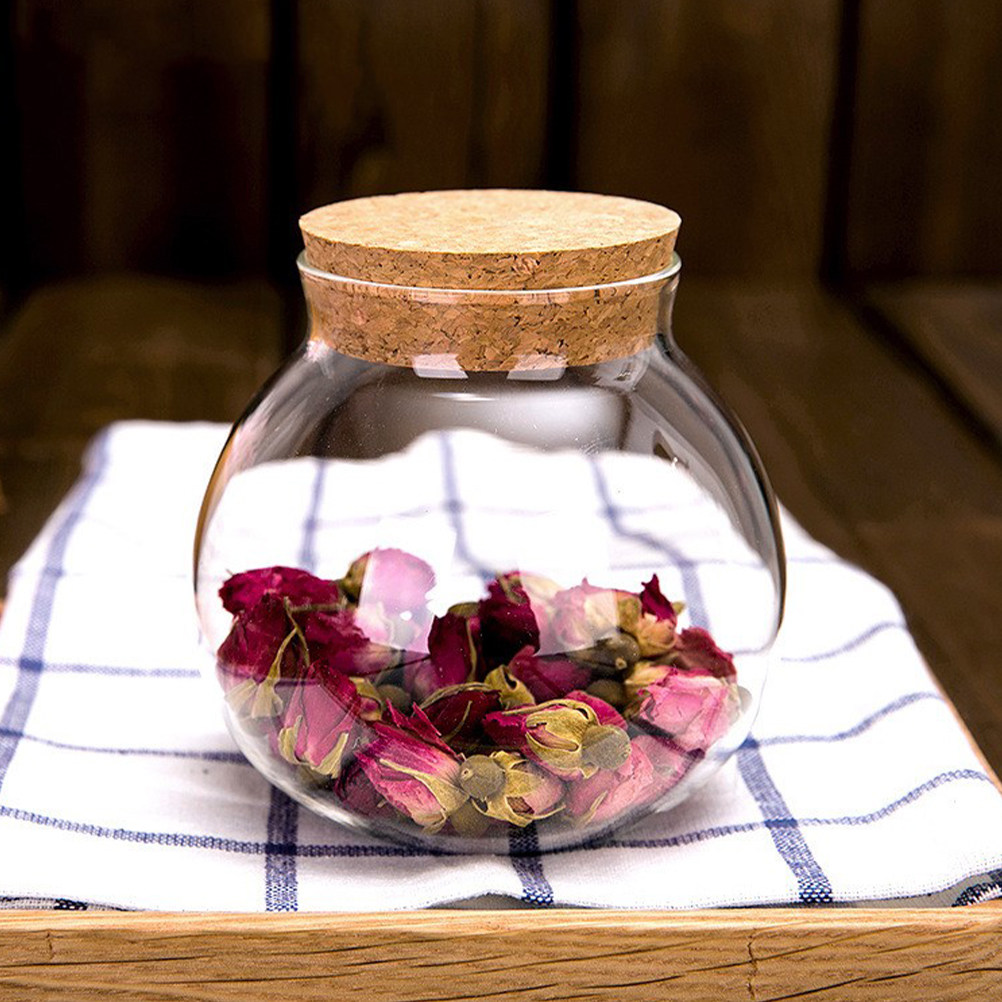 Food Storage Jars With Wooden Lids - Hochwertiger Glasbehälter mit Massivholzdeckel und Korkverschluss,