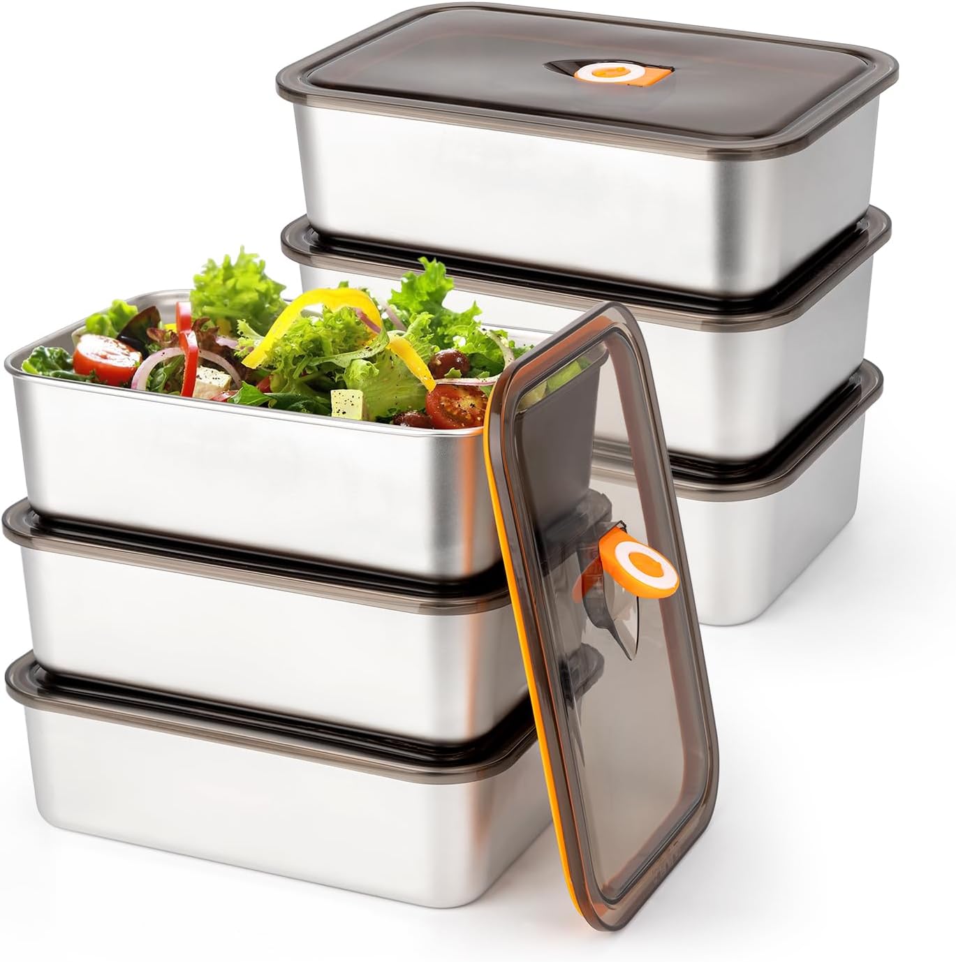 Food Storage Meal Prep - 6er-Pack (57oz) Edelstahl-Lebensmittelbehälter mit auslaufsicheren Deckeln,