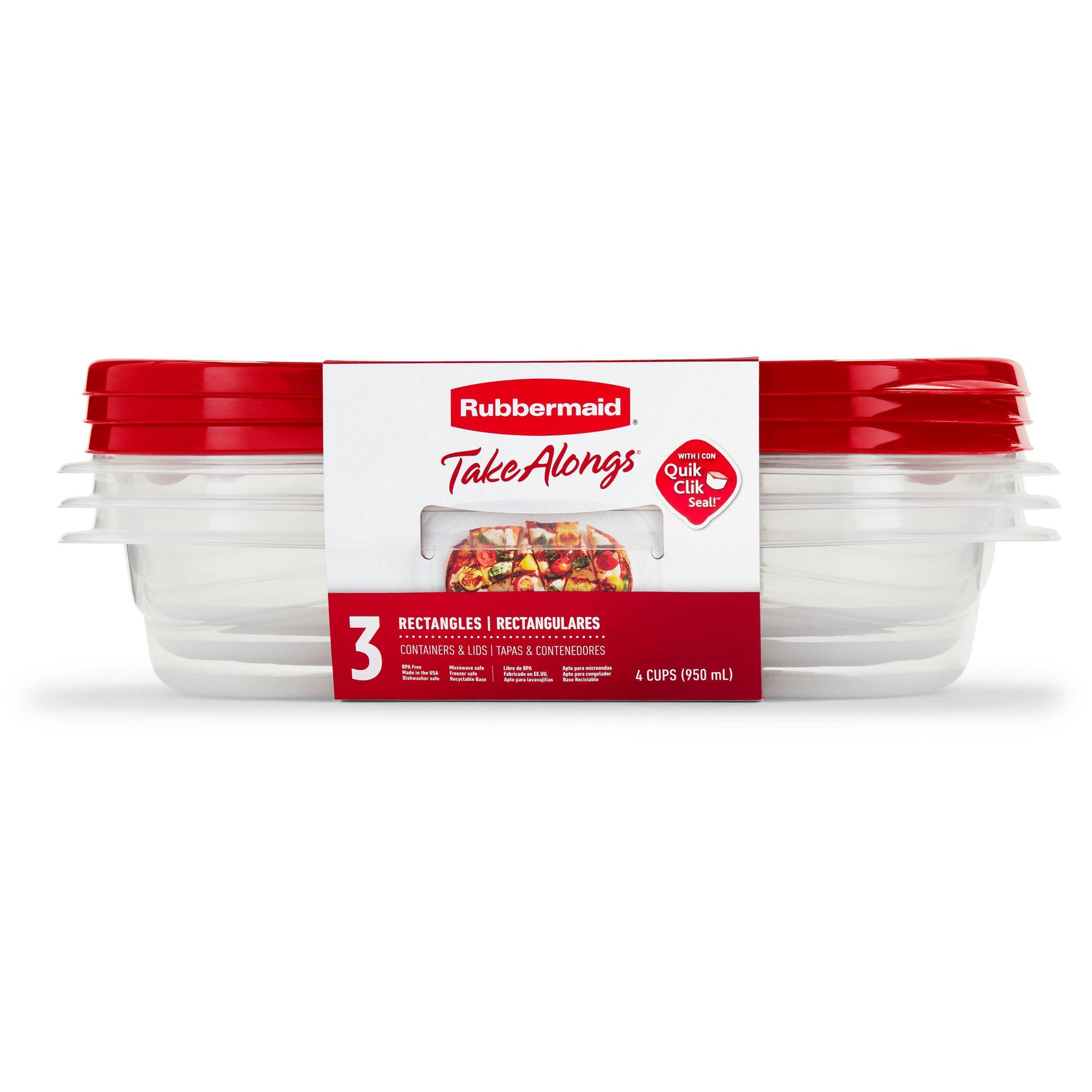 Food Storage Meal Prep - 3 Stück rote rechteckige Lebensmittelbehälter mit