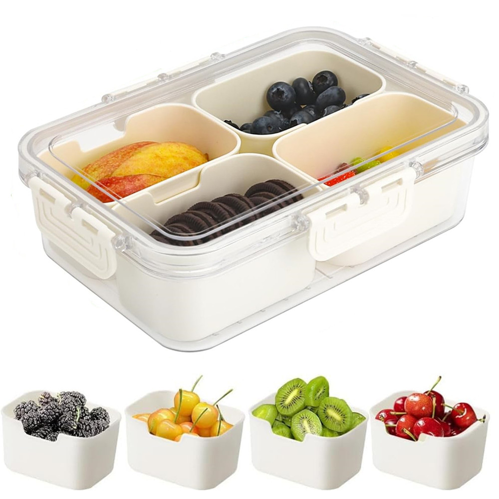 Food Storage Quart - Tragbare Lebensmittel-Aufbewahrungsbox, Snackbox, 4 Fächer mit