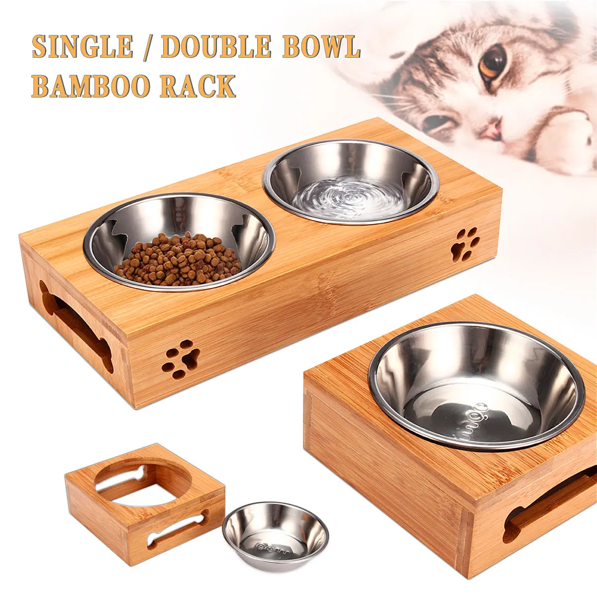 Food Storage And Safety - Haustier Katze Schüssel Bär Bambus Platte