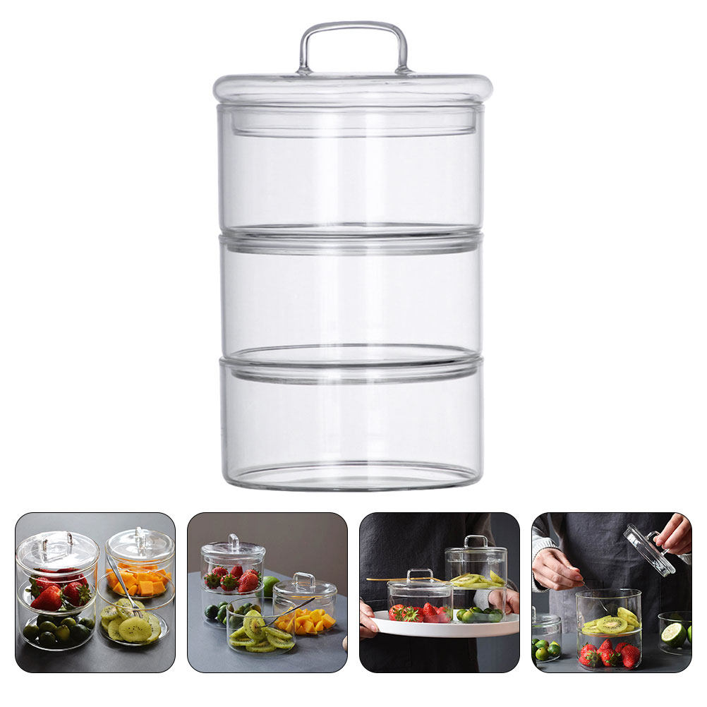 Food Storage Jar Glass - 1 Set Transparente Glas-Aufbewahrungsschüssel Salat-Servierschale Stapelbare
