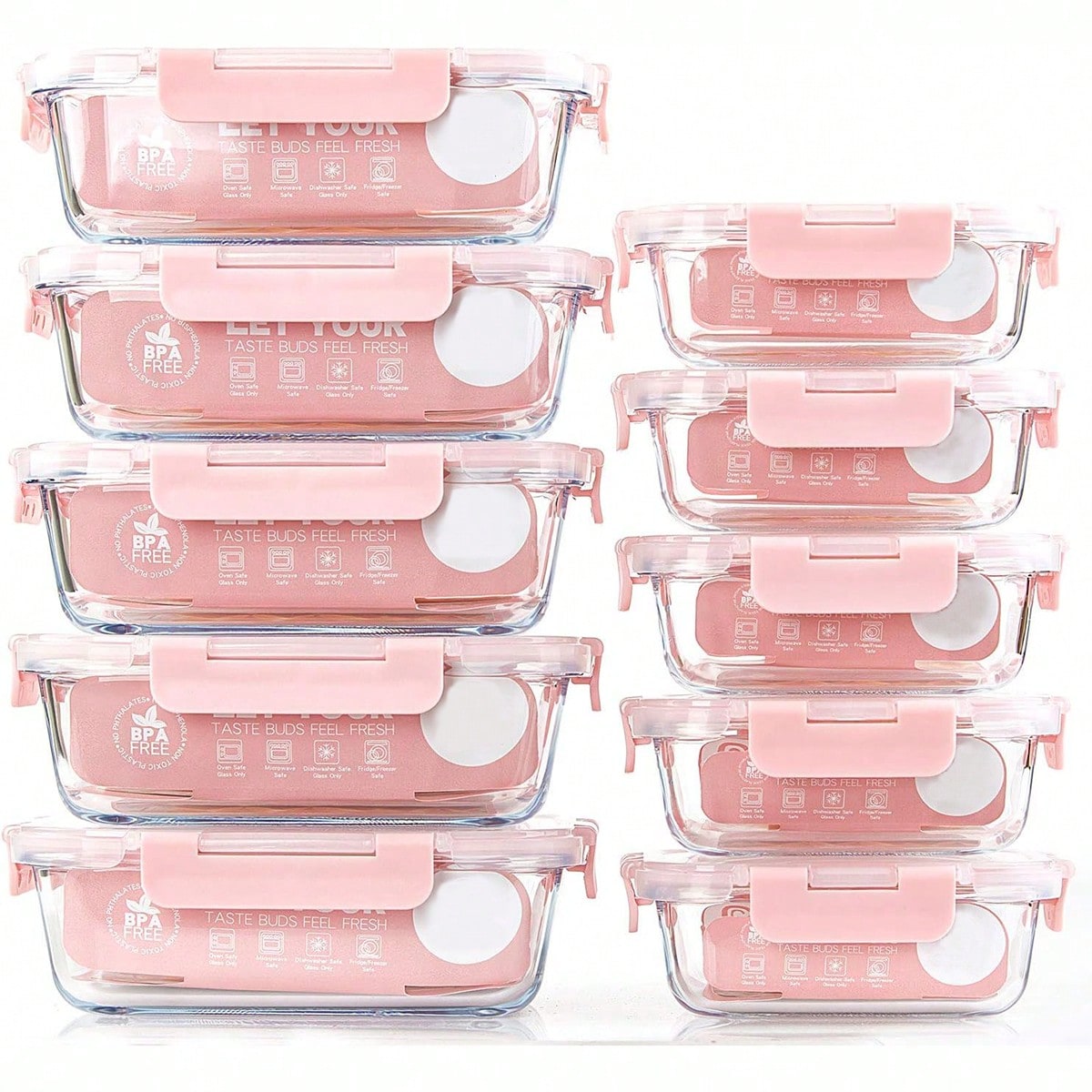 Food Storage Quart - 10er-Pack Glas-Mahlzeitbehälter, Lebensmittelbehälter mit luftdichten Deckeln,