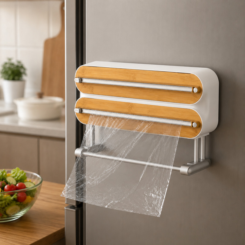 Food Storage Aluminum - Magnetischer Frischhaltefolienschneider und -spender, Wandmontierter Kühlschrank-Organizer,