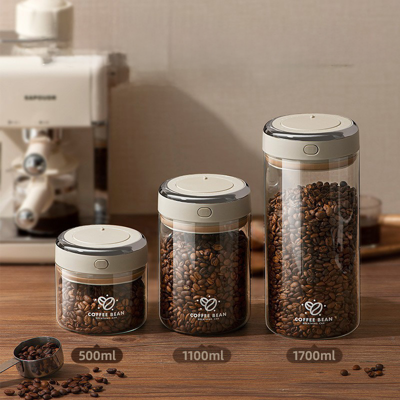 Food Storage Jar Glass - 500/1100/1700ml Kaffeebohnen Vakuumversiegelter Behälter mit CO2-Ventil