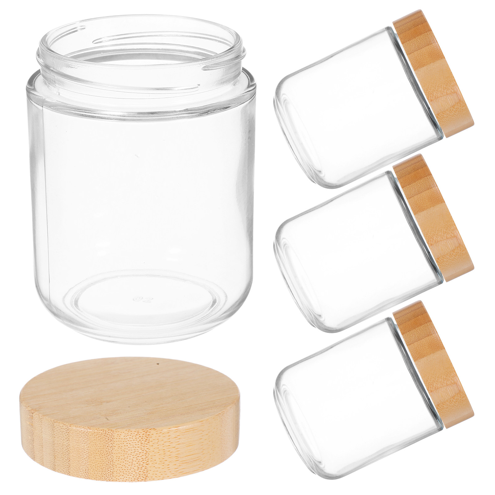 Food Storage Container - 4 Stück Transparente Glasbehälter mit Bambusdeckeln