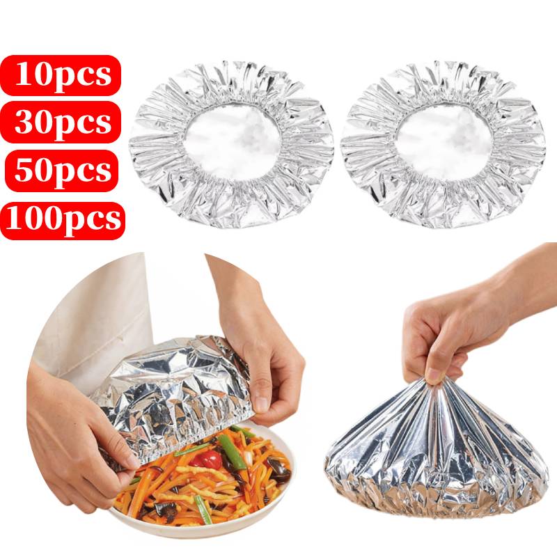 Food Storage Aluminum - 10–100 Stück wiederverwendbare Folien-Isolierabdeckungen, elastische Lebensmittelbehälter-Abdeckungen