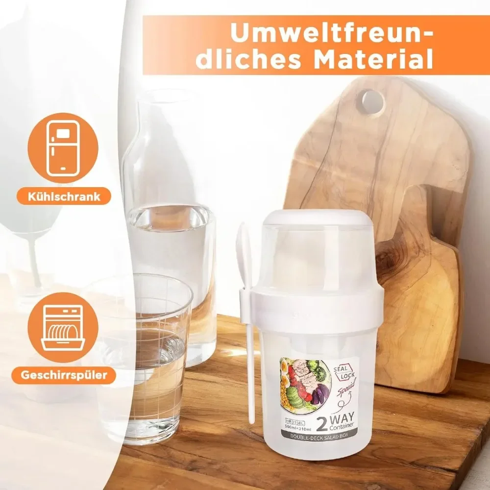 Food Storage Jar Set - Salatbecher, Frühstückstassen, tragbare Lebensmittelaufbewahrung, Bento-Box, Haferflocken,