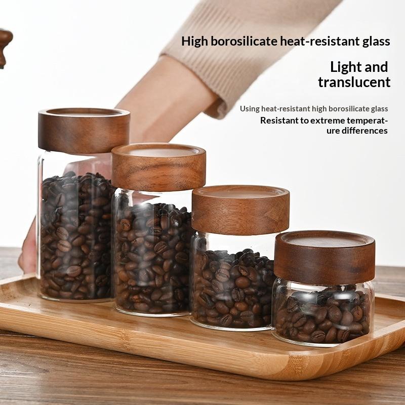 Food Storage Jars With Wooden Lids - Kaffeebohnen-Aufbewahrungsbehälter aus Transparentem Glas mit Holzdeckel,