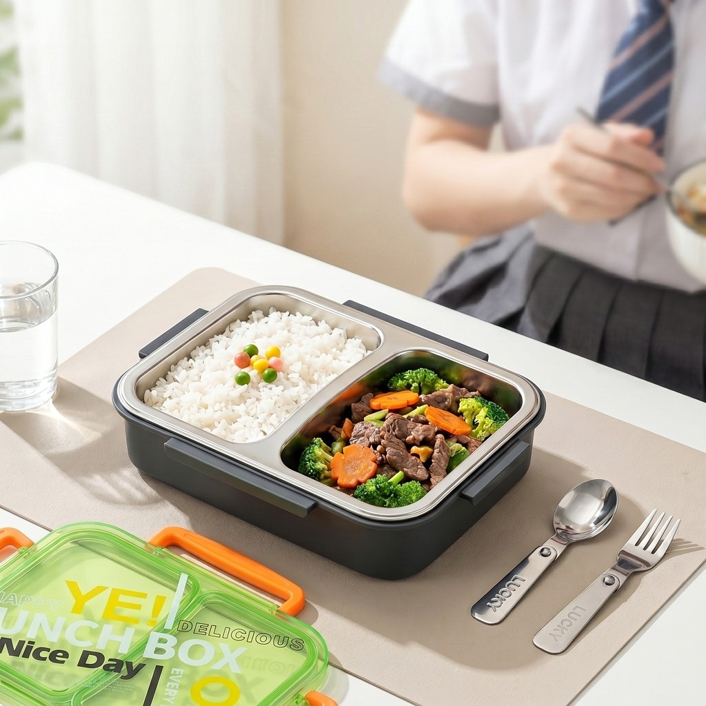 Food Storage Quart - Mikrowellengeeignete 304 Edelstahl Bento-Lunchbox mit Unterteilungen,