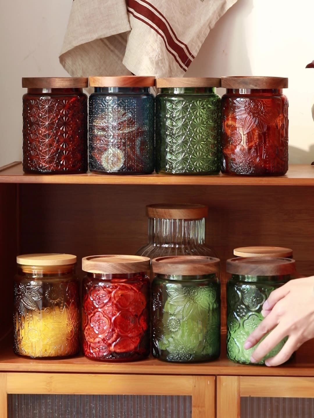 Food Storage Jars With Wooden Lids - Vintage Glas Küche Vorrats glas Küche