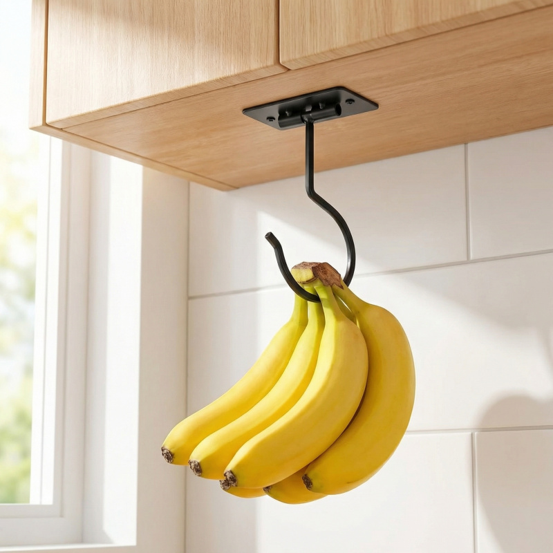 Food Storage In The Kitchen - Schwarzer Metall-Selbstklebehaken, faltbares Aufbewahrungsregal, platzsparender Küchenschrank-Organizer