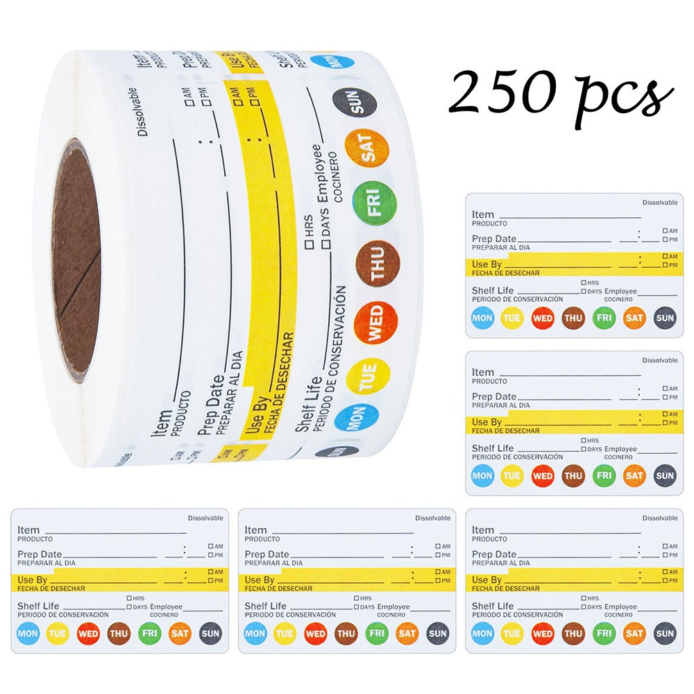 Food Storage And Safety - 250/300 Stück Lebensmittel-Haltbarkeitsdatum-Etiketten, multifunktional, wasserfest, selbstklebende