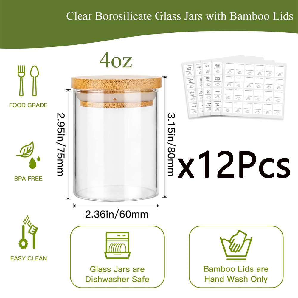 4-Unzen-Gewürzgläser aus Glas  – Food Storage Jars With Wooden Lids Bewertung und Preis