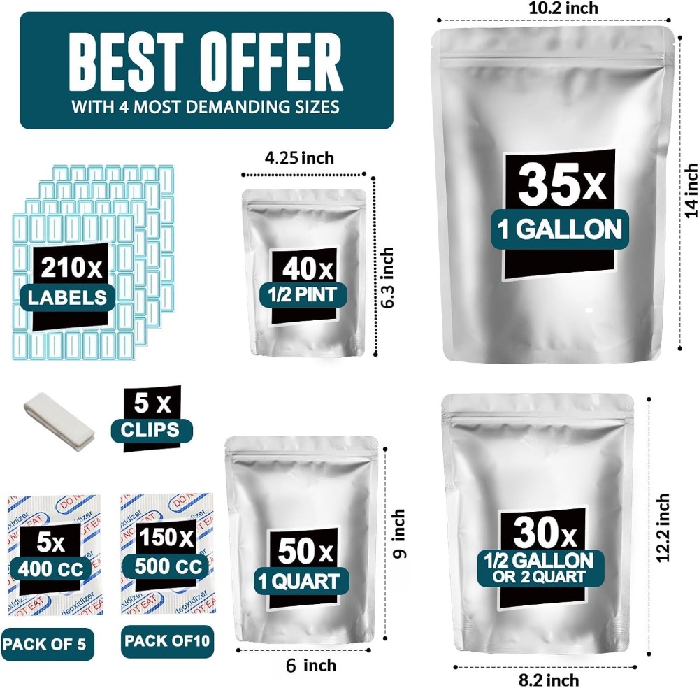 155 Mylar-Beutel mit 155 Sauer – Food Storage Mylar Bags Bewertung und Preis