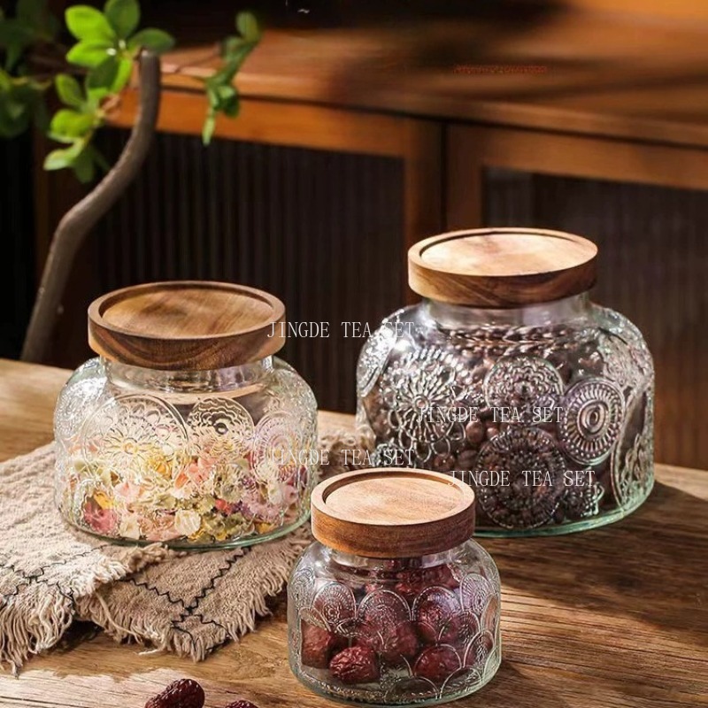 Geprägtes Glas-Vorratsgefäß mi – Food Storage Jars With Wooden Lids Bewertung und Preis